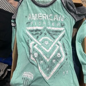 American Fighter ladies Green and Gray T-Shirt
